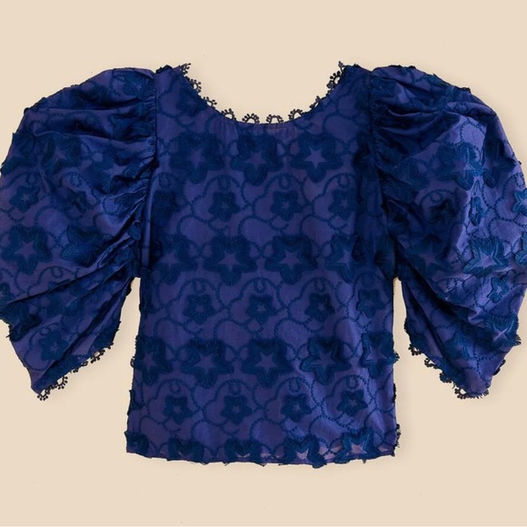 FARM Rio Tops - Farm Rio Navy Blue 3D Star Texture Blouse